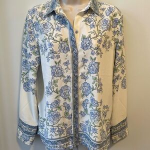 Floral Blue and Cream Women's Top
